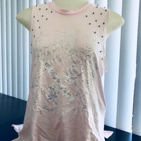 Guess Pink Sleeveless Rhinestone Embellished Top - Picture 1 of 6
